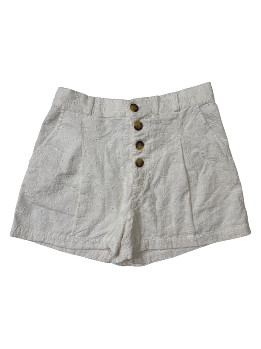 {Lucky Brand} White Eyelet Lace Embroidered High Waist Relaxed Dress Shorts WS38